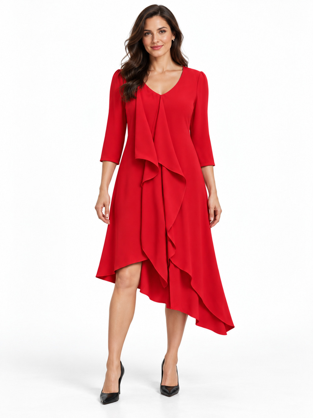 Adrianna Papell Red Asymmetric Drape Cocktail Dress Faux Wrap High Low Size 0